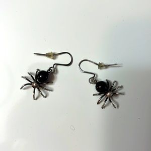 Sterling silver spider earrings with black bead